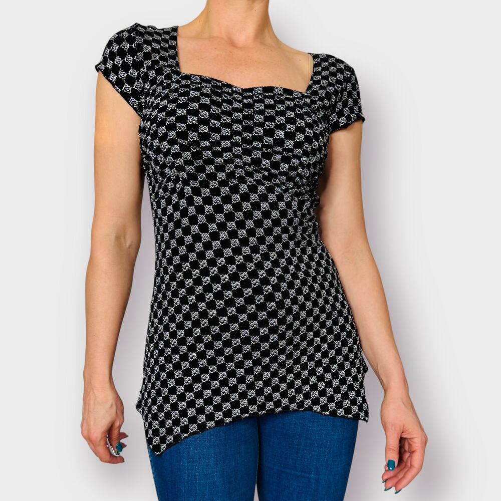90s Dressbarn Black Silver Sparkle‎ Top size M